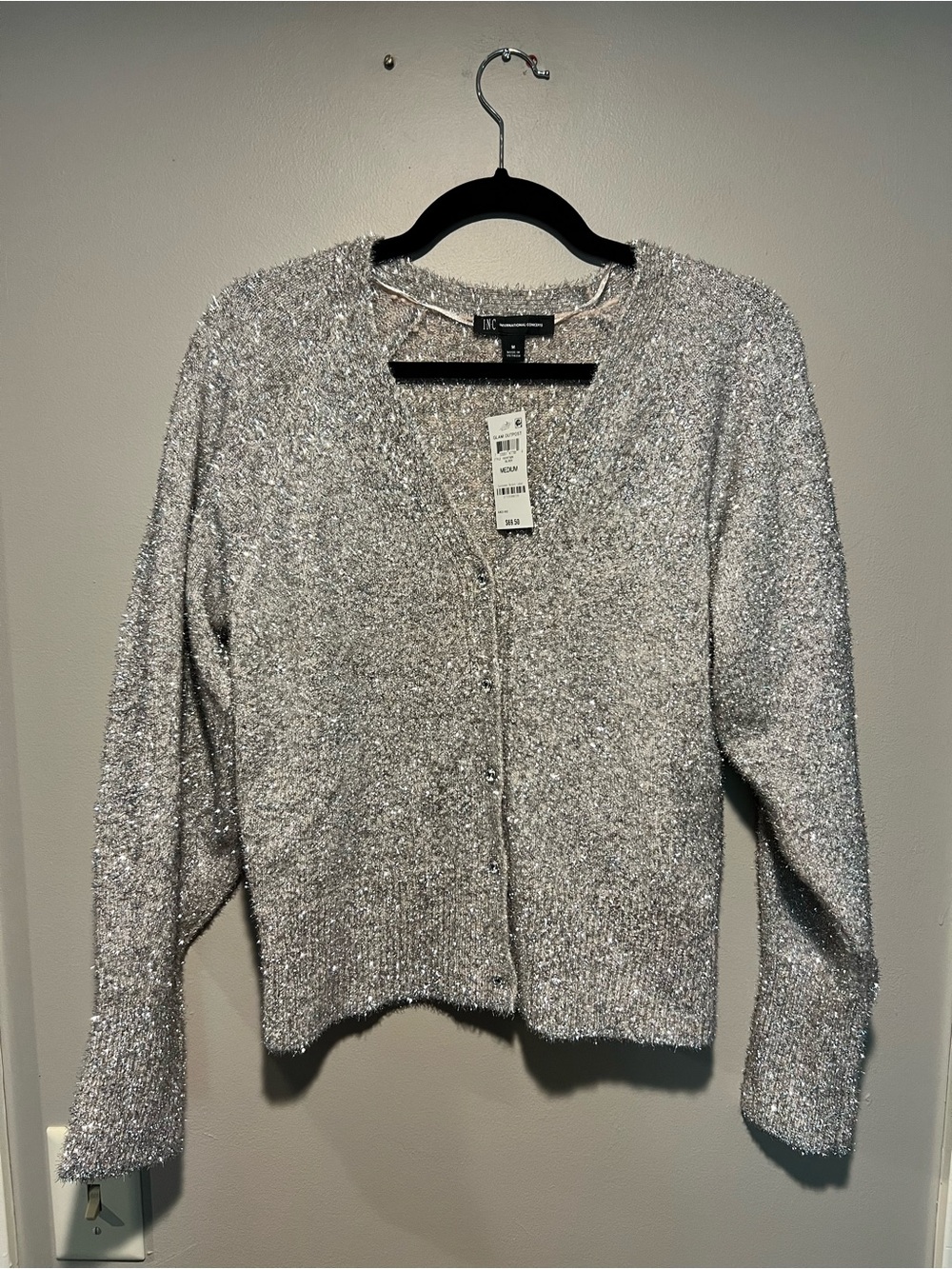 INC International Concepts Metallic Silver Knit Cardigan